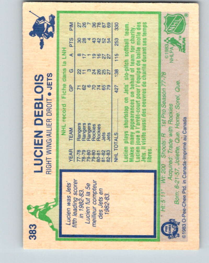 1983-84 O-Pee-Chee #383 Lucien DeBlois Winnipeg Jets V28010