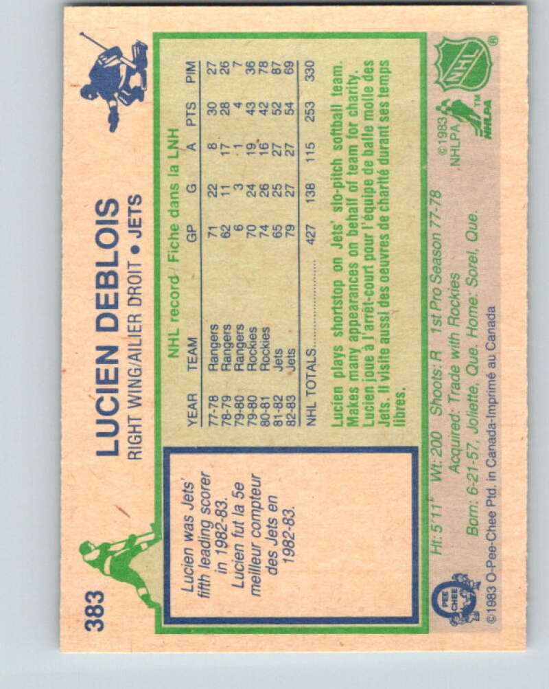 1983-84 O-Pee-Chee #383 Lucien DeBlois Winnipeg Jets V28011