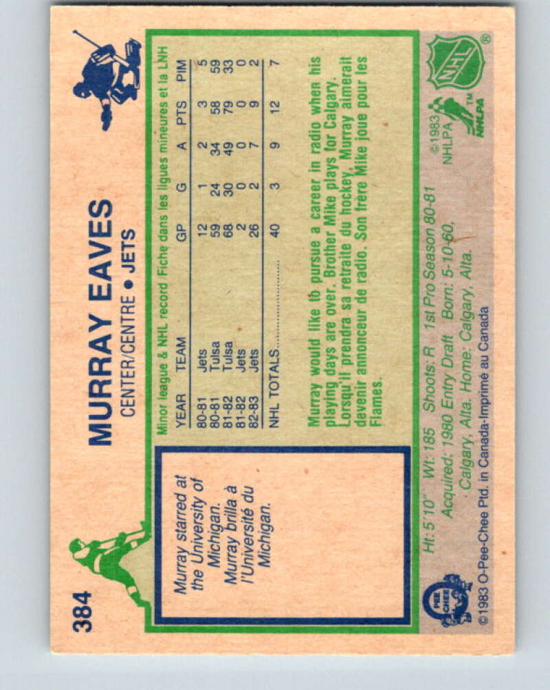 1983-84 O-Pee-Chee #384 Murray Eaves RC Rookie Jets V28014