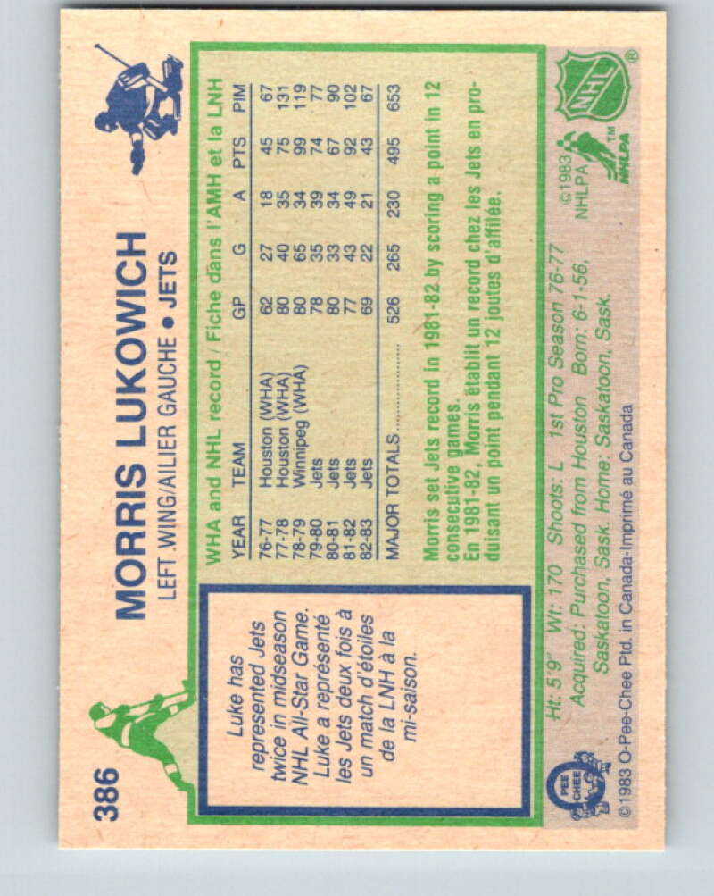 1983-84 O-Pee-Chee #386 Morris Lukowich Winnipeg Jets V28019