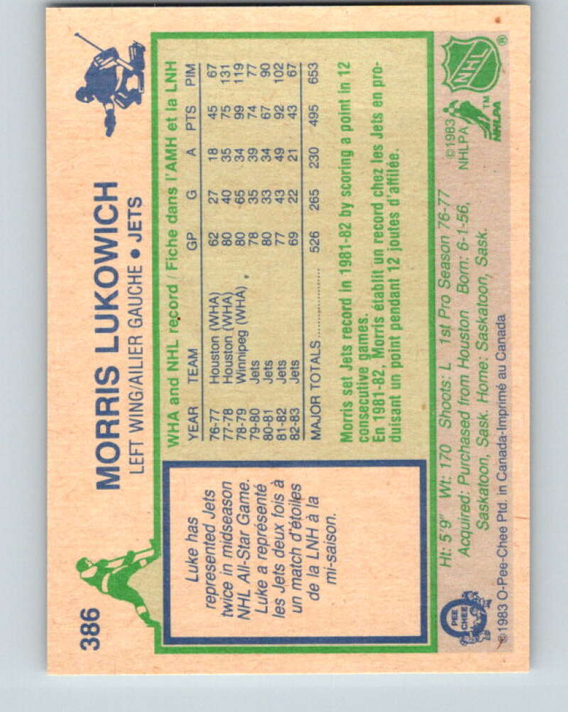 1983-84 O-Pee-Chee #386 Morris Lukowich Winnipeg Jets V28020