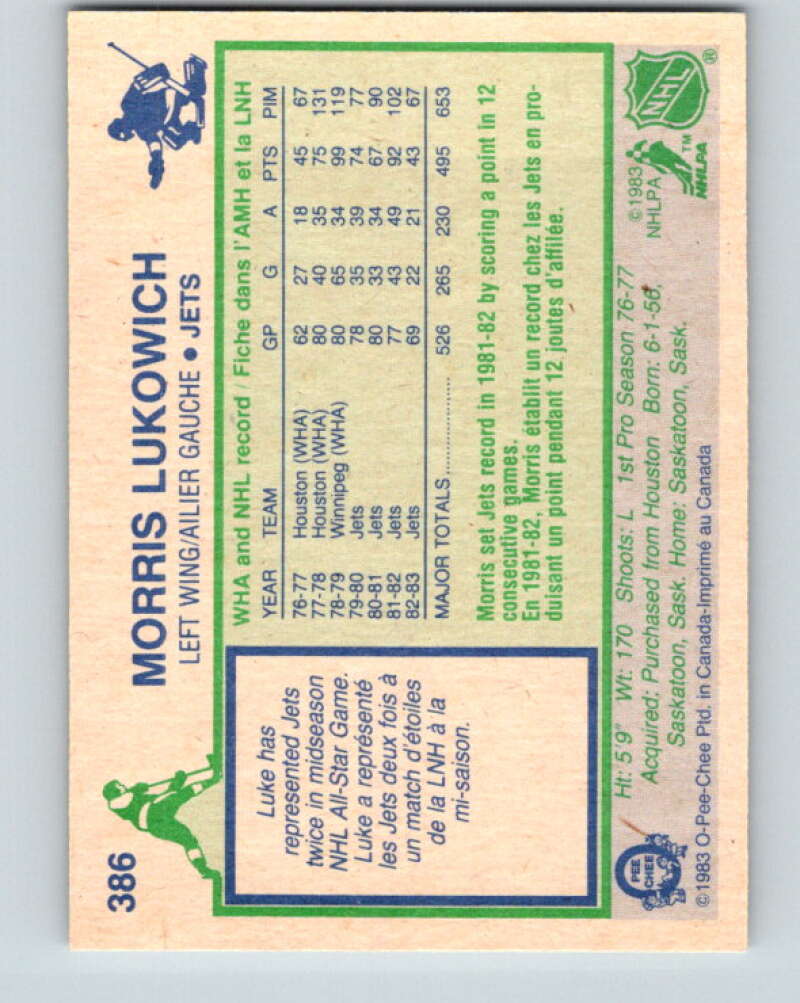 1983-84 O-Pee-Chee #386 Morris Lukowich Winnipeg Jets V28021