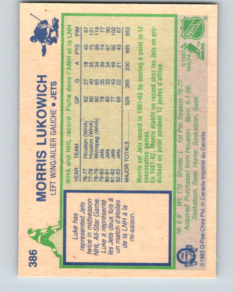 1983-84 O-Pee-Chee #386 Morris Lukowich Winnipeg Jets V28022