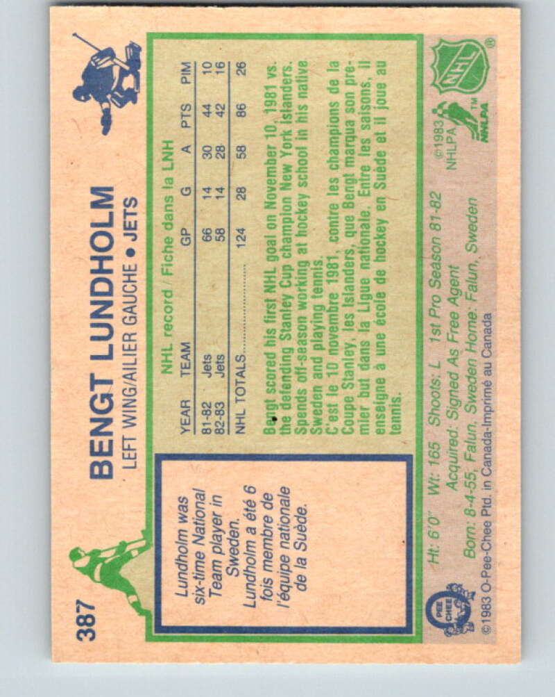1983-84 O-Pee-Chee #387 Bengt Lundholm Winnipeg Jets V28023