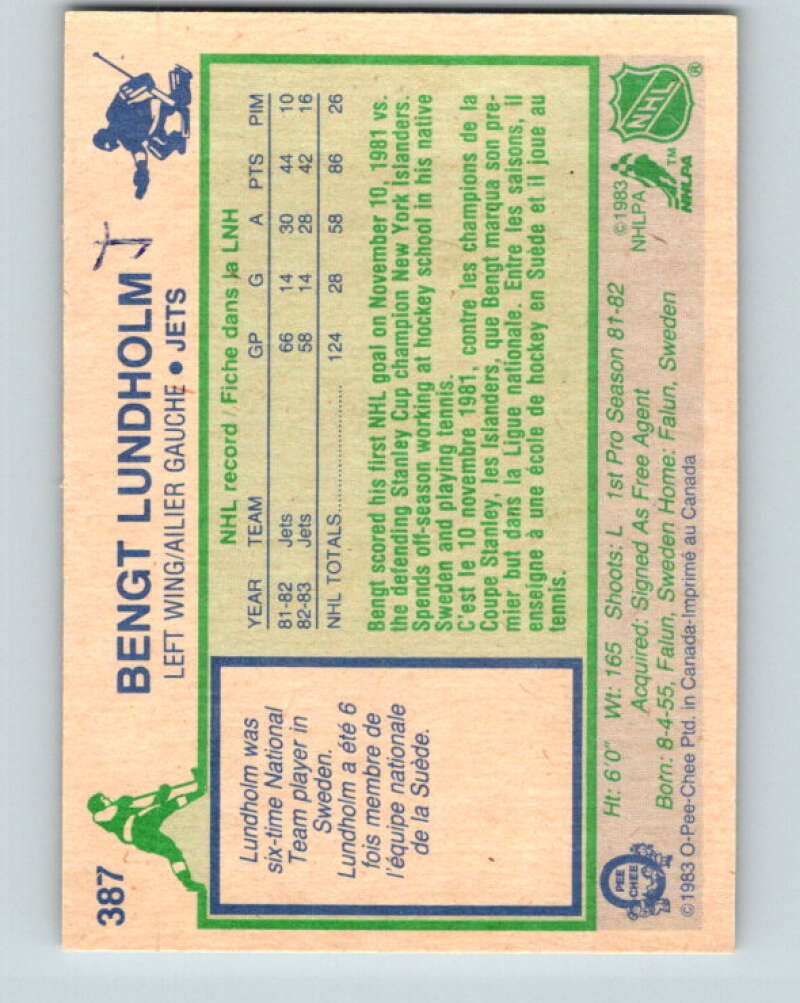 1983-84 O-Pee-Chee #387 Bengt Lundholm Winnipeg Jets V28024