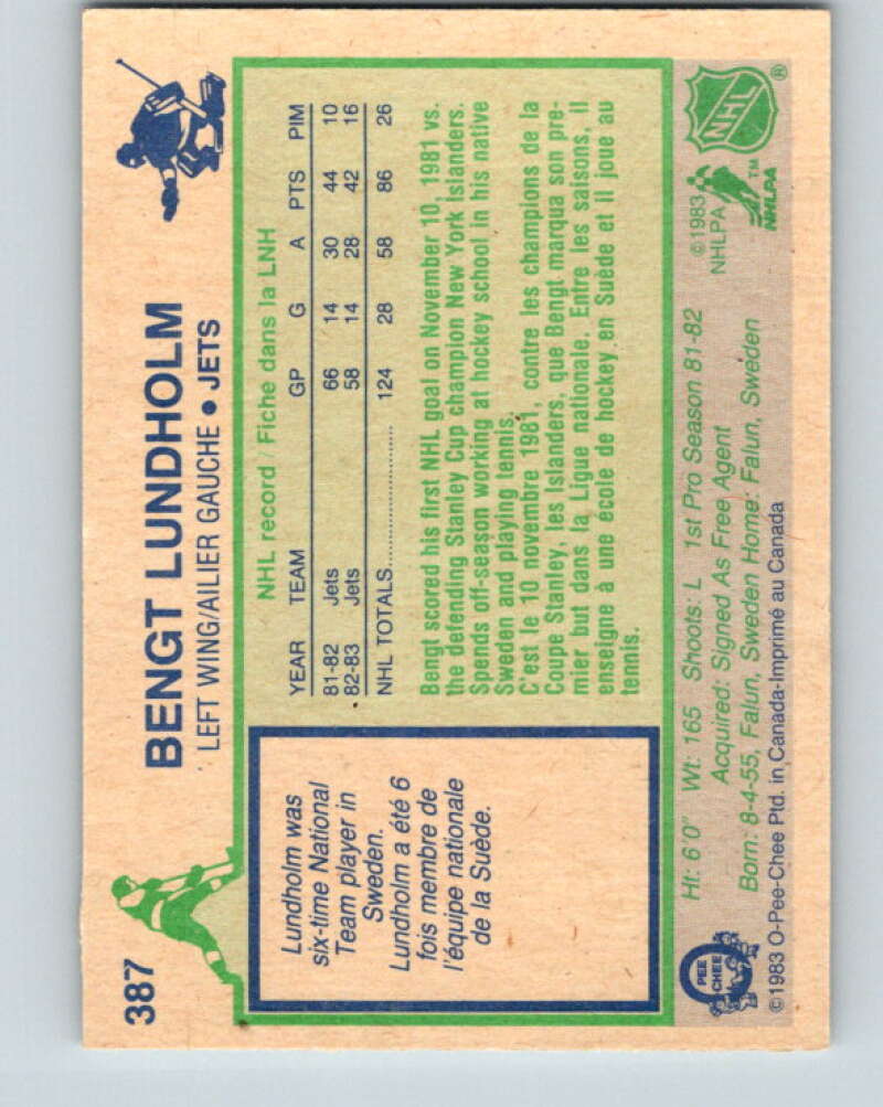1983-84 O-Pee-Chee #387 Bengt Lundholm Winnipeg Jets V28025