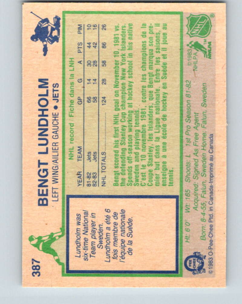 1983-84 O-Pee-Chee #387 Bengt Lundholm Winnipeg Jets V28026