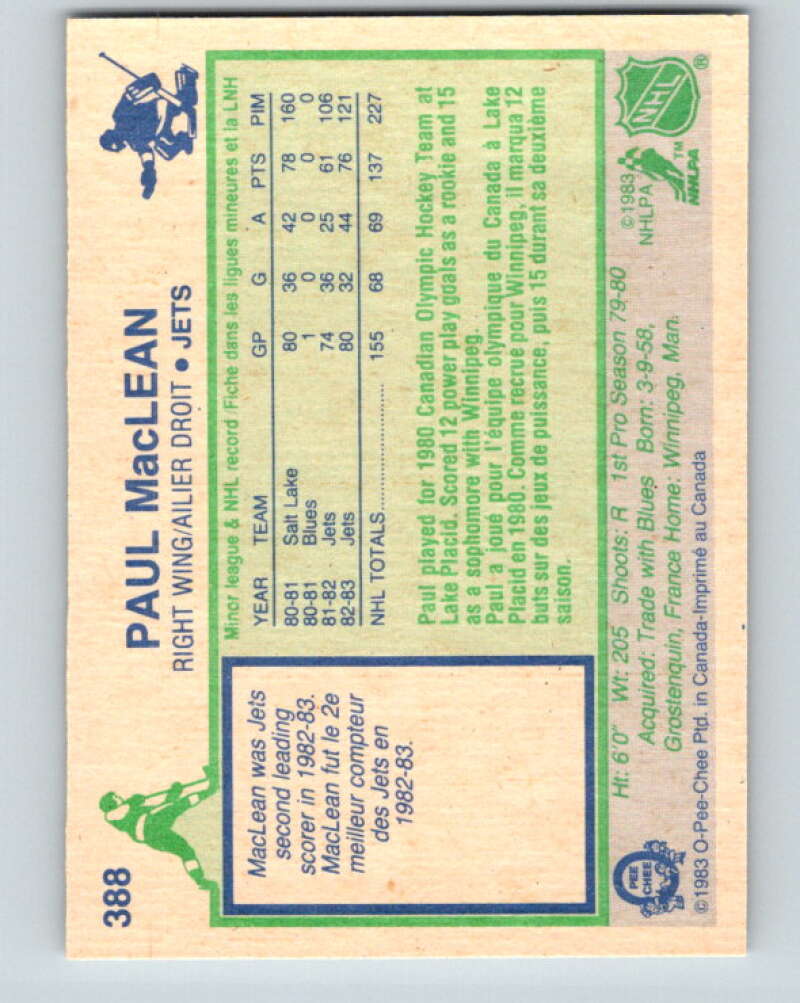 1983-84 O-Pee-Chee #388 Paul MacLean Winnipeg Jets V28027