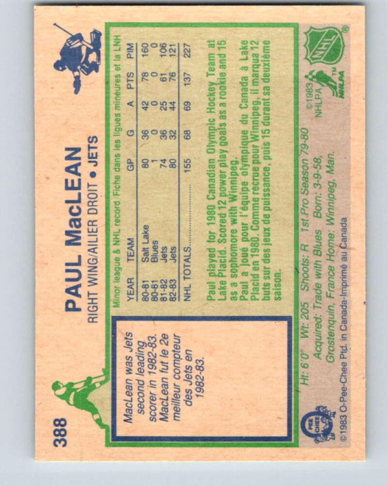 1983-84 O-Pee-Chee #388 Paul MacLean Winnipeg Jets V28029