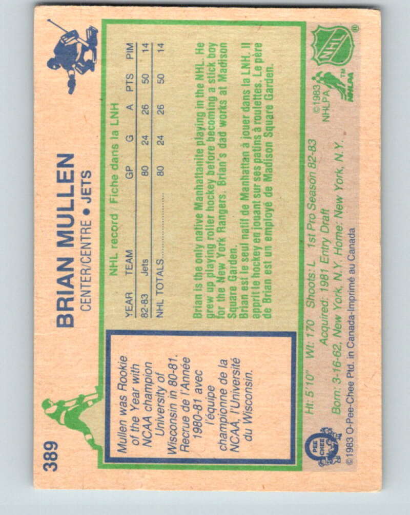 1983-84 O-Pee-Chee #389 Brian Mullen RC Rookie Winnipeg Jets V28032