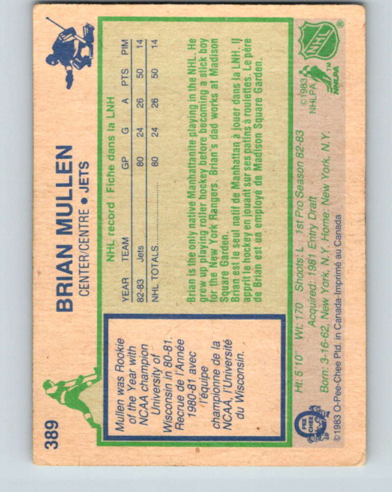 1983-84 O-Pee-Chee #389 Brian Mullen RC Rookie Winnipeg Jets V28033