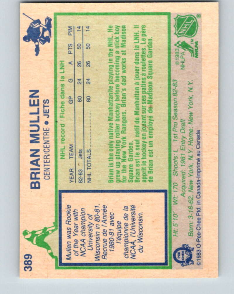 1983-84 O-Pee-Chee #389 Brian Mullen RC Rookie Winnipeg Jets V28034