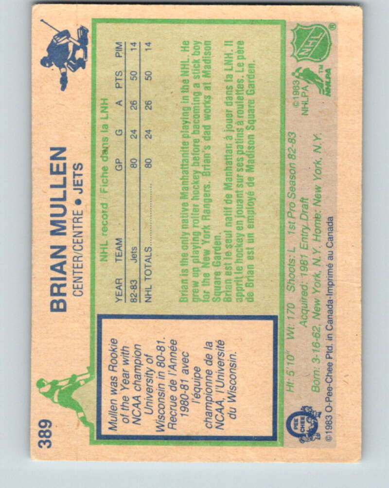 1983-84 O-Pee-Chee #389 Brian Mullen RC Rookie Winnipeg Jets V28035