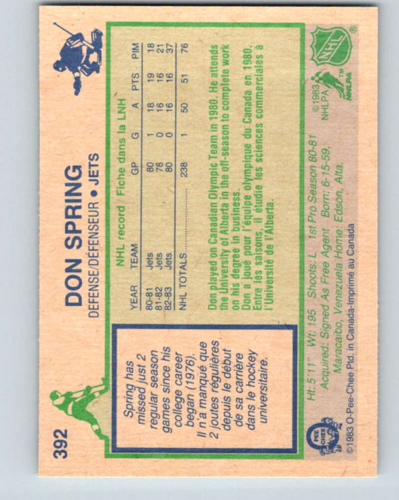 1983-84 O-Pee-Chee #392 Don Spring Winnipeg Jets V28046