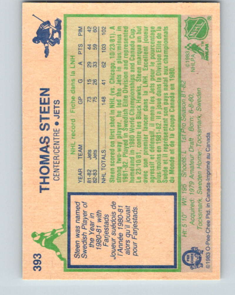 1983-84 O-Pee-Chee #393 Thomas Steen Winnipeg Jets V28049