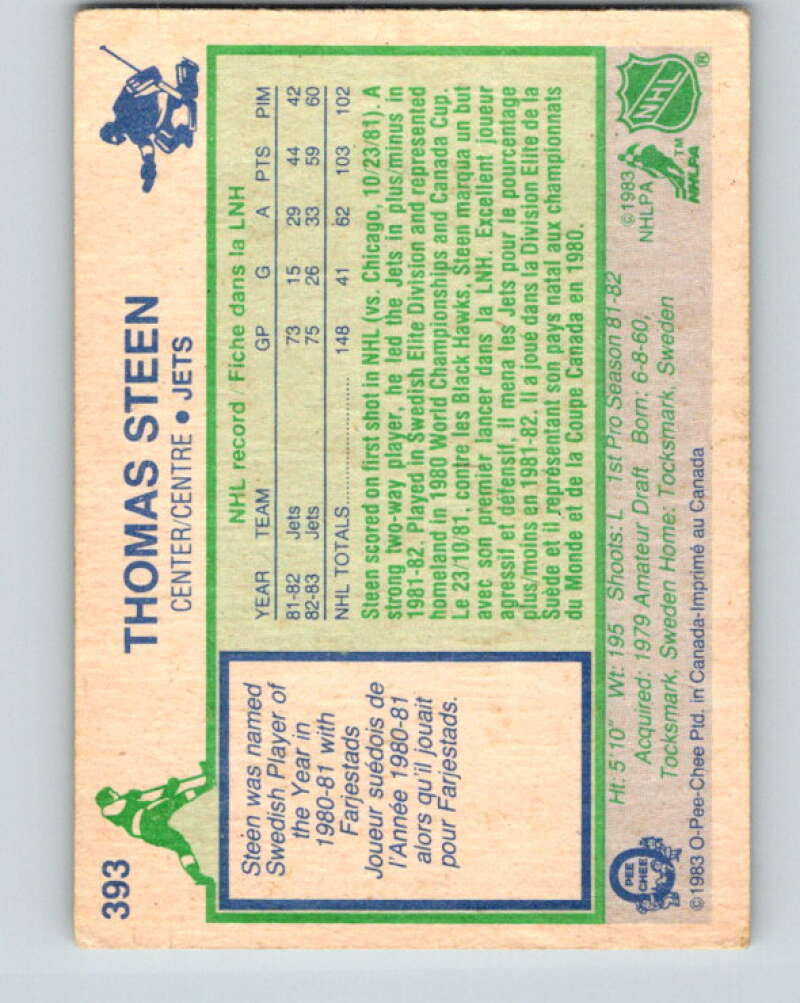 1983-84 O-Pee-Chee #393 Thomas Steen Winnipeg Jets V28050