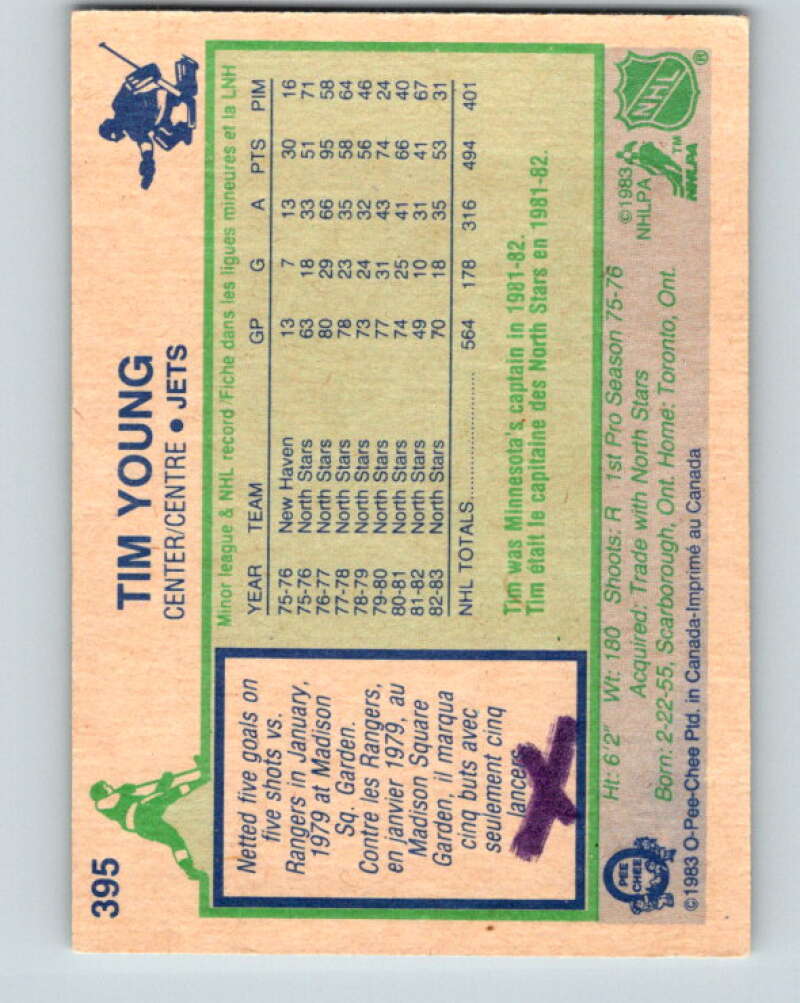 1983-84 O-Pee-Chee #395 Tim Young Winnipeg Jets V28053