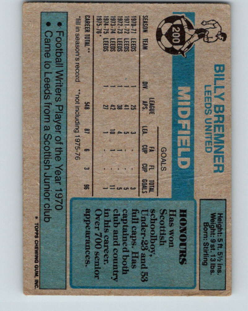 1976-77 Topps England Soccer Football #200 Billy Bremner V28184