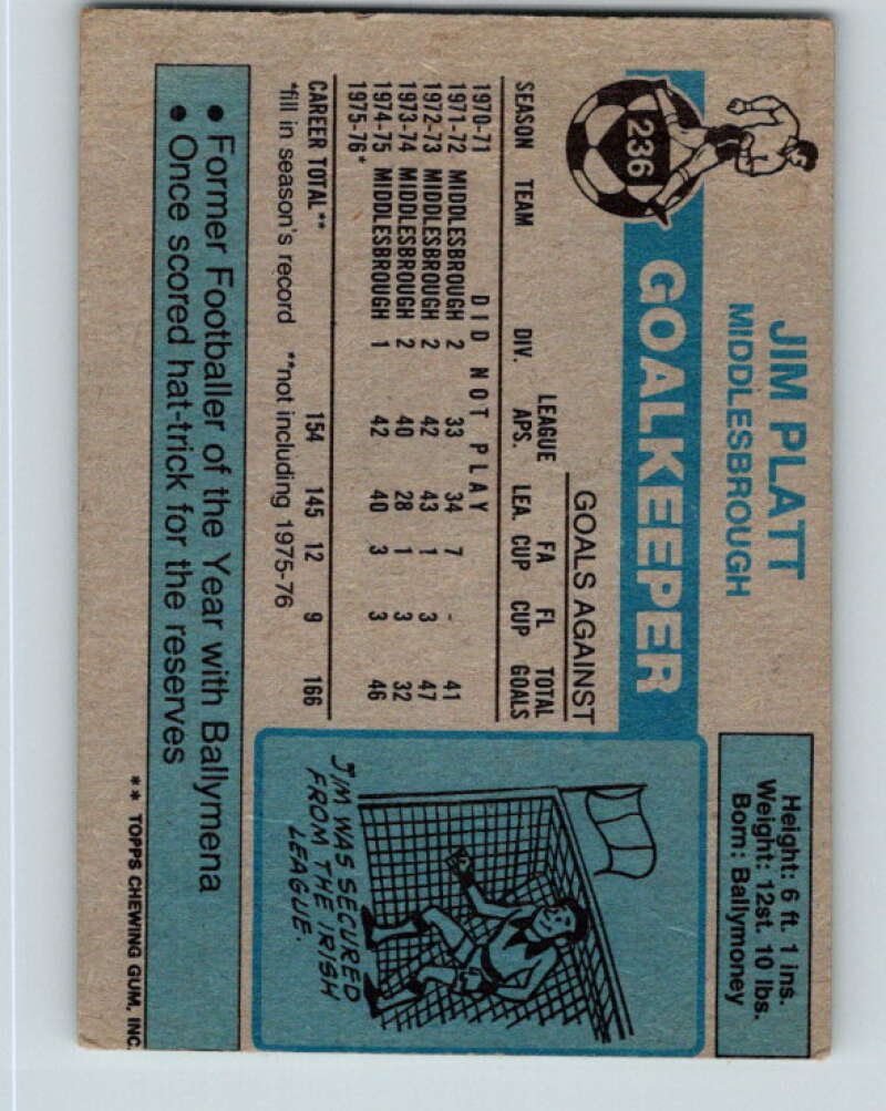 1976-77 Topps England Soccer Football #236 Jim Platt V28210