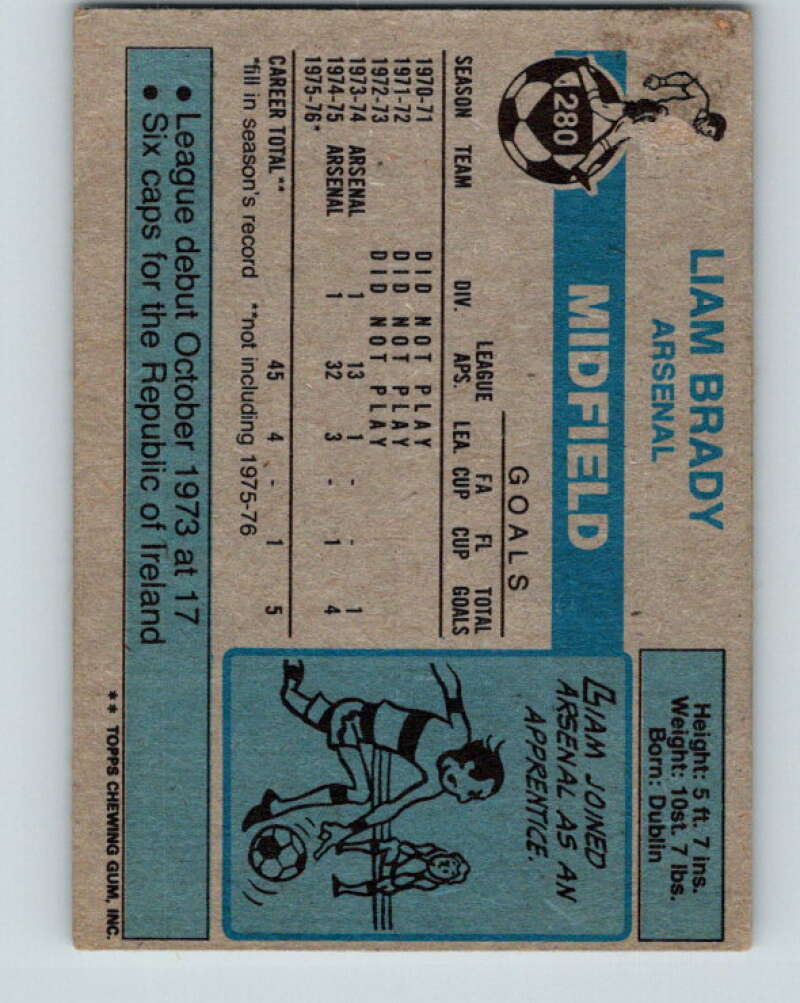 1976-77 Topps England Soccer Football #280 Liam Brady V28236