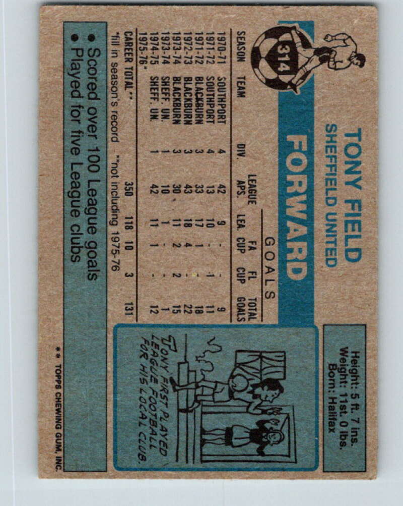 1976-77 Topps England Soccer Football #314 Tony Field V28255