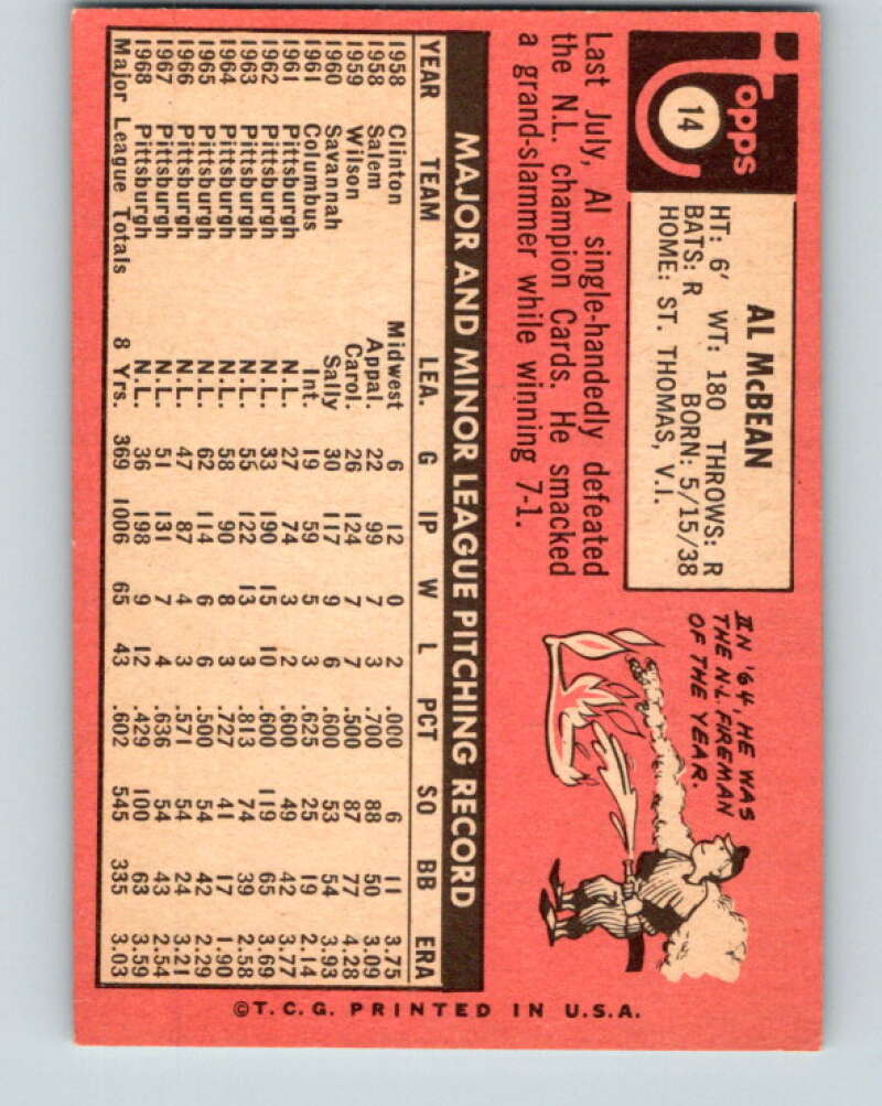 1969 Topps #14 Al McBean San Diego Padres V28504