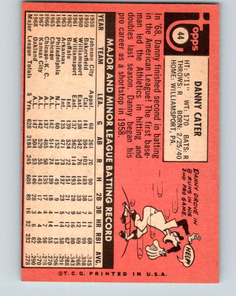 1969 Topps #44 Danny Cater Oakland Athletics V28516