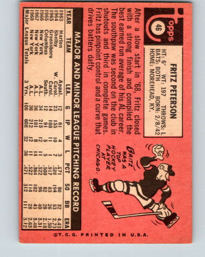 1969 Topps #46 Fritz Peterson New York Yankees V28517