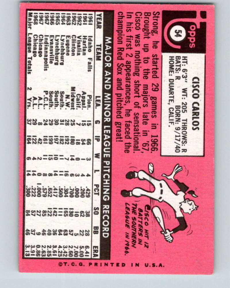 1969 Topps #54 Cisco Carlos Chicago White Sox V28523
