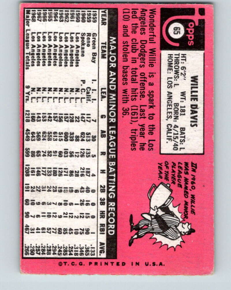 1969 Topps #65 Willie Davis Los Angeles Dodgers V28528