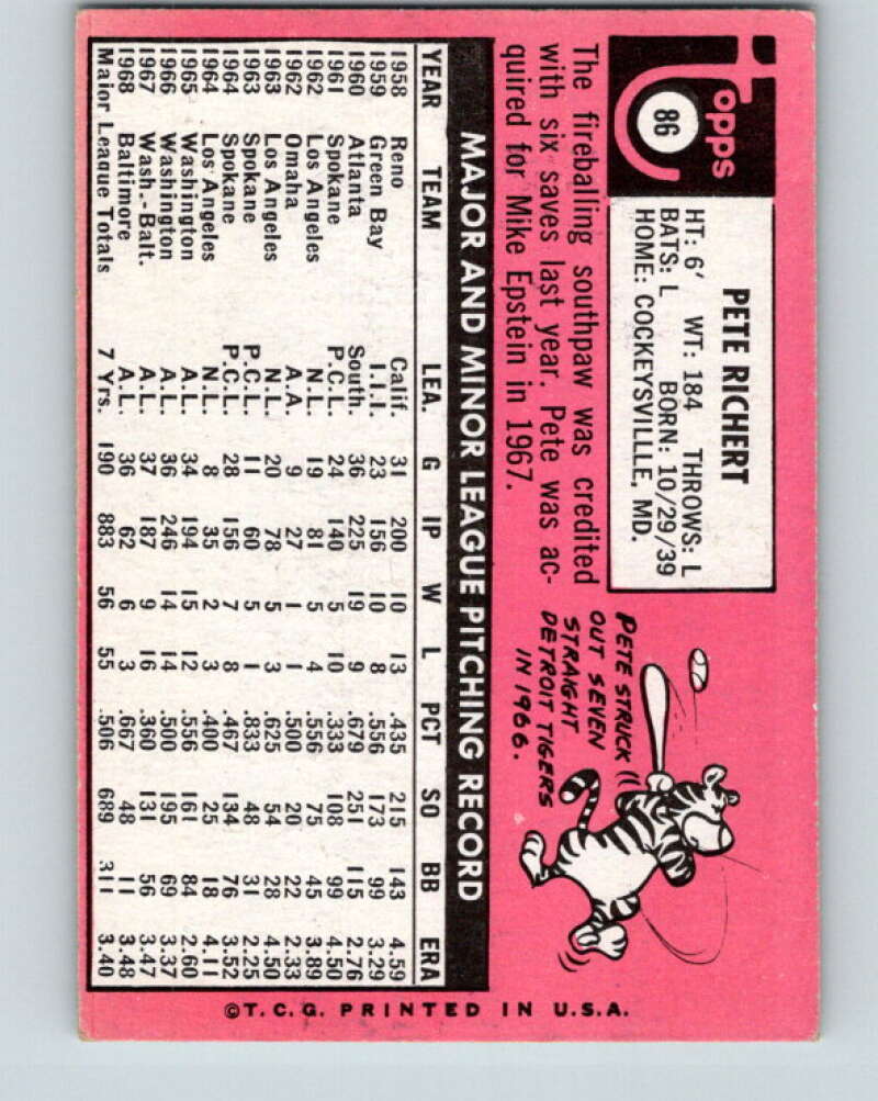 1969 Topps #86 Pete Richert Baltimore Orioles V28535