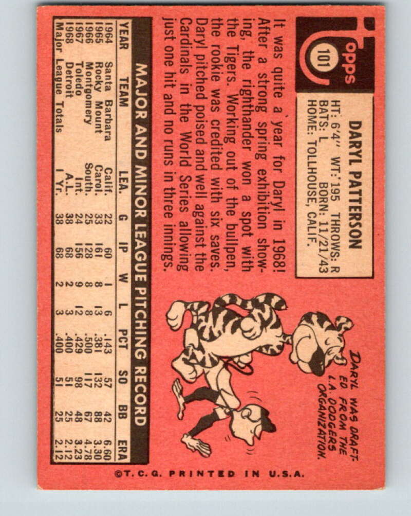1969 Topps #101 Daryl Patterson Detroit Tigers V28540