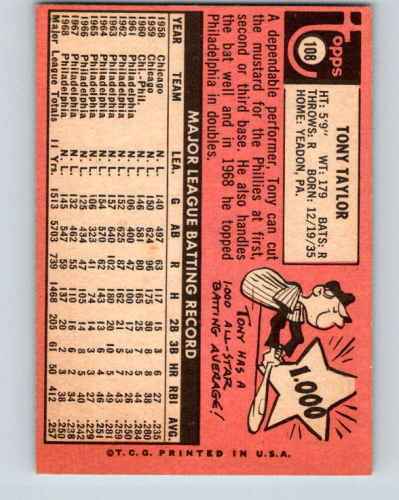 1969 Topps #108 Tony Taylor Philadelphia Phillies V28543