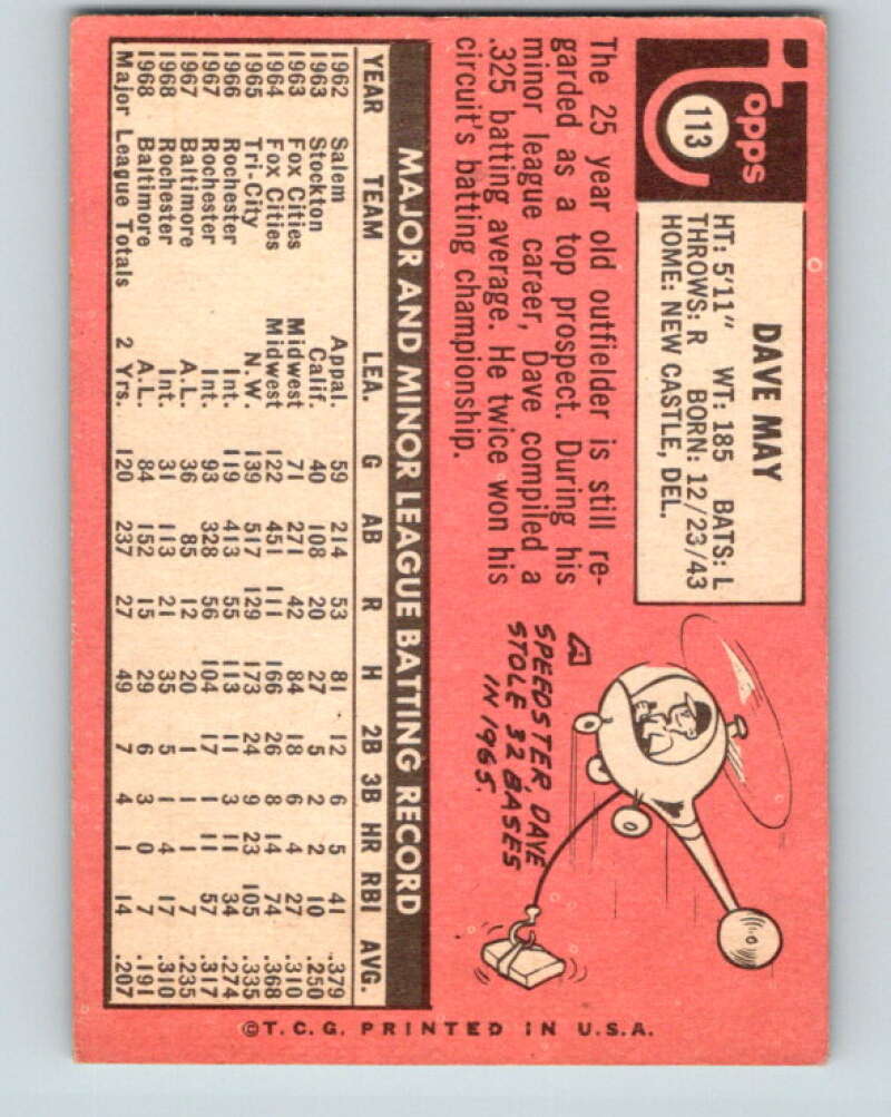 1969 Topps #113 Dave May Baltimore Orioles V28544
