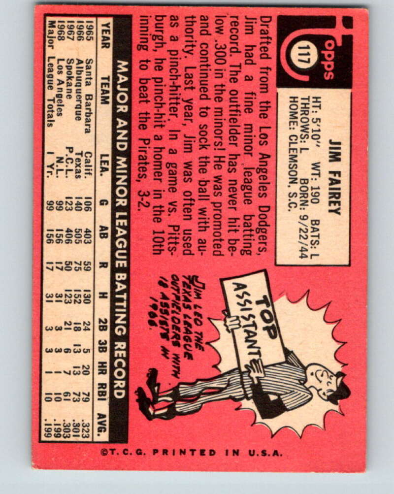 1969 Topps #117 Jim Fairey Montreal Expos V28546