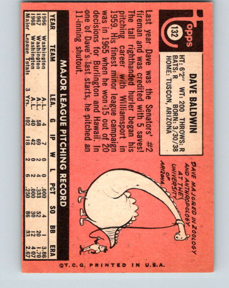 1969 Topps #132 Dave Baldwin Washington Senators V28551