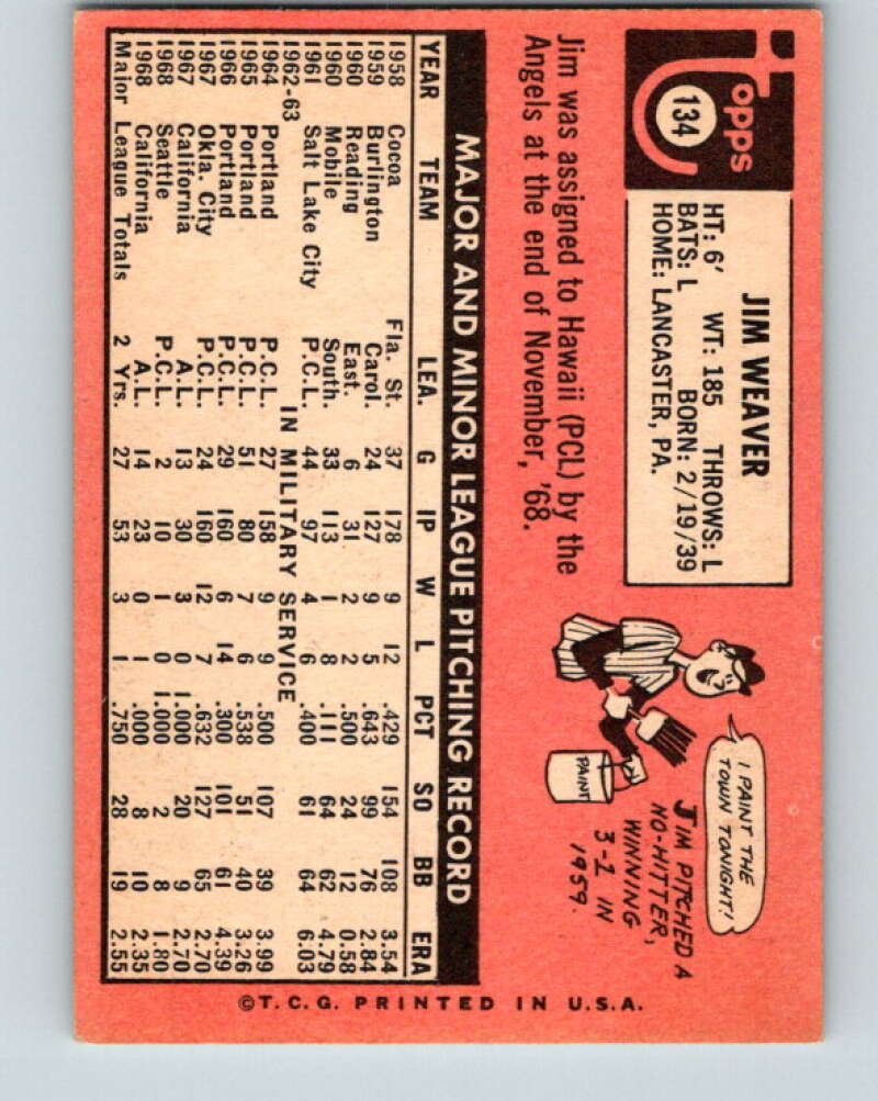 1969 Topps #134 Jim Weaver California Angels V28552