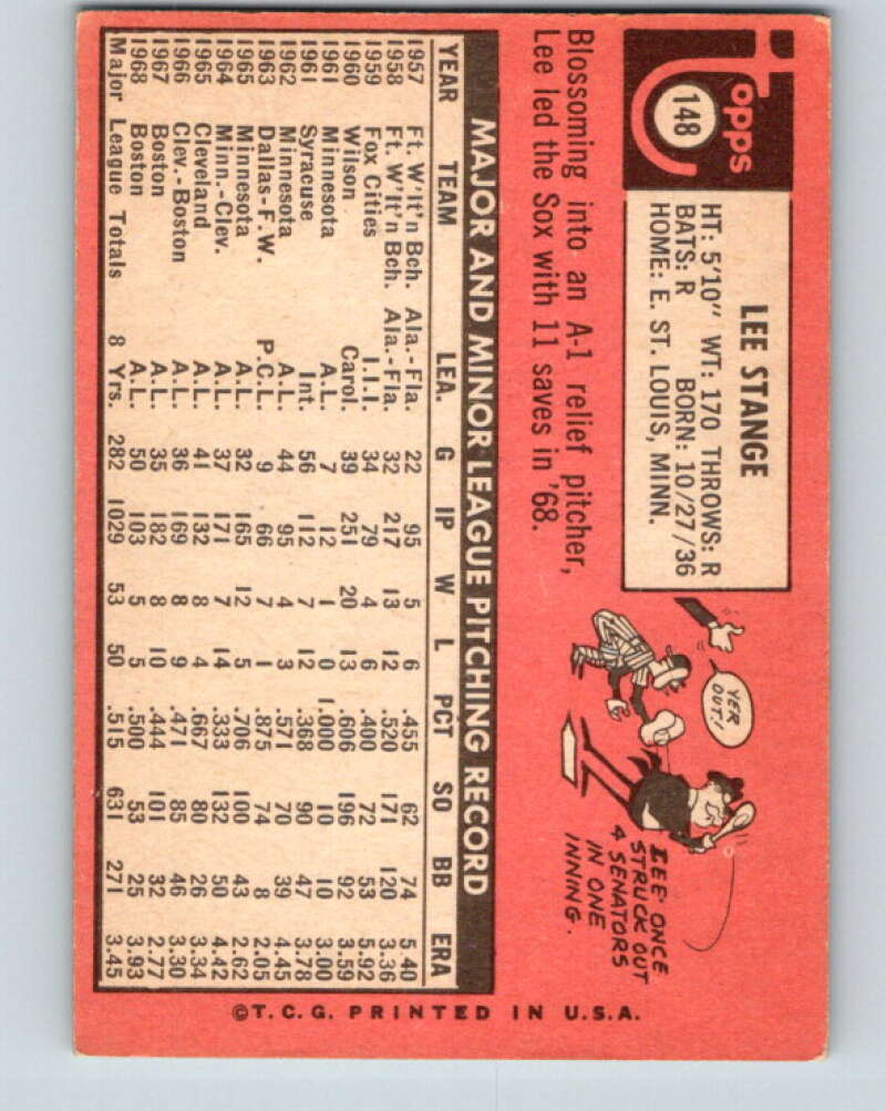 1969 Topps #148 Lee Stange Boston Red Sox V28559
