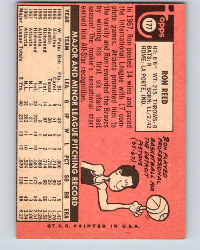 1969 Topps #177 Ron Reed Atlanta Braves V28572