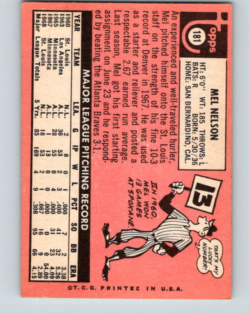 1969 Topps #181 Mel Nelson St. Louis Cardinals V28575