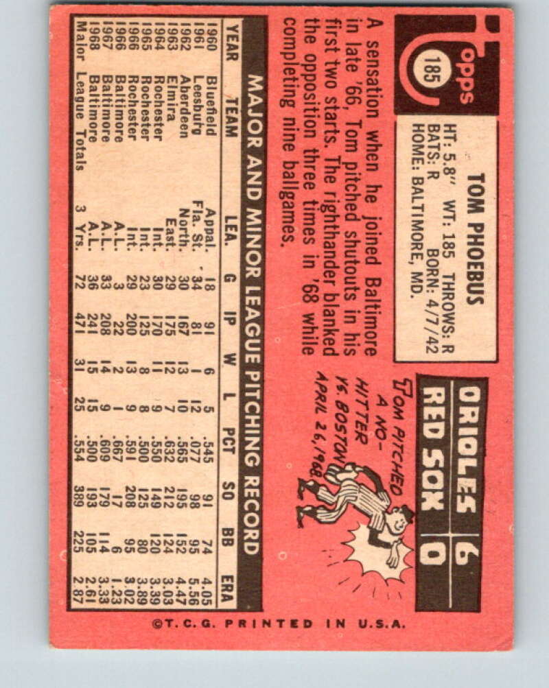 1969 Topps #185 Tom Phoebus Baltimore Orioles V28579
