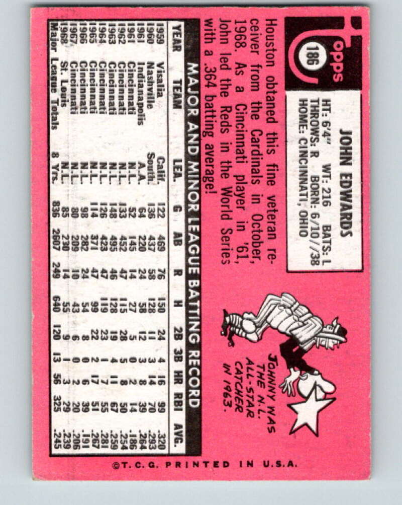1969 Topps #186 Johnny Edwards Houston Astros V28580