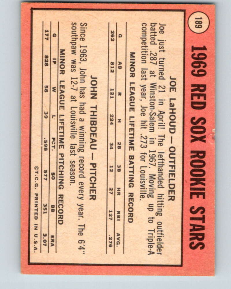 1969 Topps #189 Lahoud/ Thibdeau Rookies RC Rookie V28582