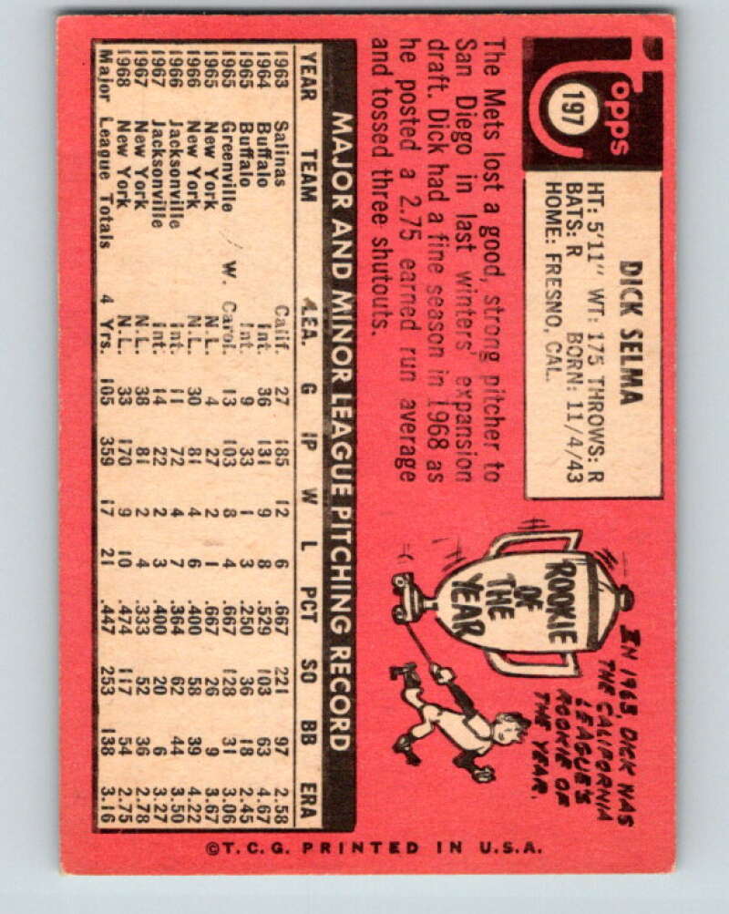 1969 Topps #197 Dick Selma San Diego Padres V28585