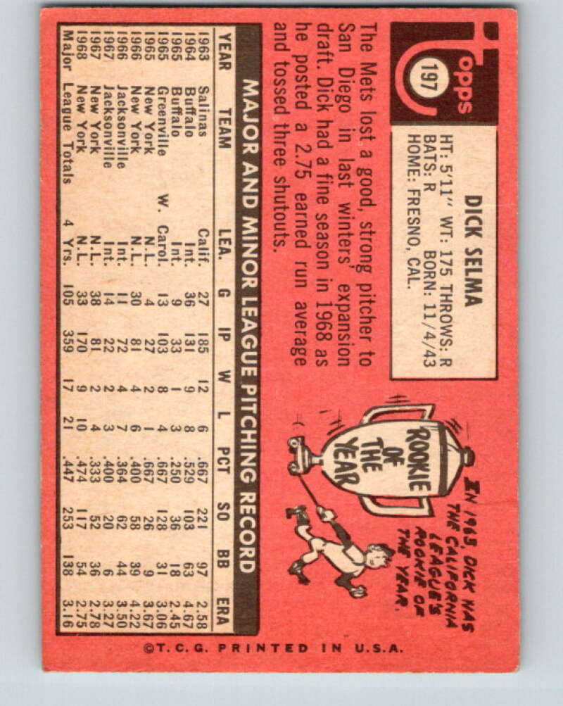 1969 Topps #197 Dick Selma San Diego Padres V28586