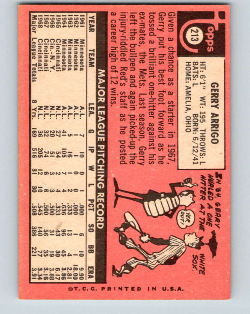 1969 Topps #213 Gerry Arrigo Cincinnati Reds V28593