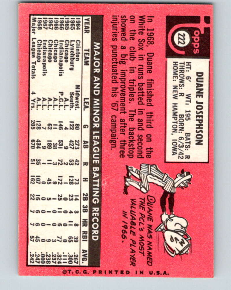 1969 Topps #222 Duane Josephson Chicago White Sox V28596