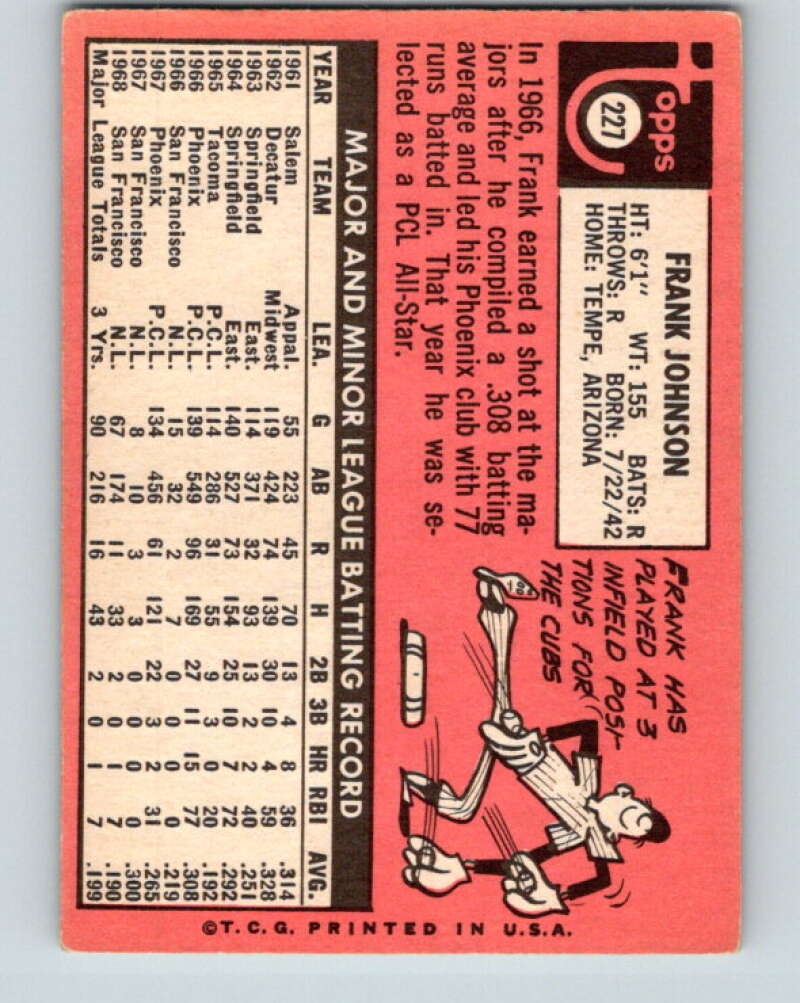 1969 Topps #227 Frank Johnson RC Rookie Giants V28598