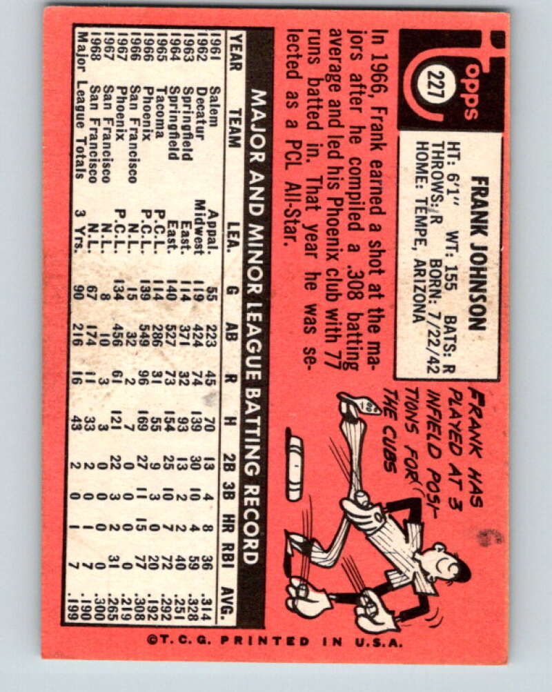 1970 Topps #227 Frank Johnson RC Rookie Giants V28599