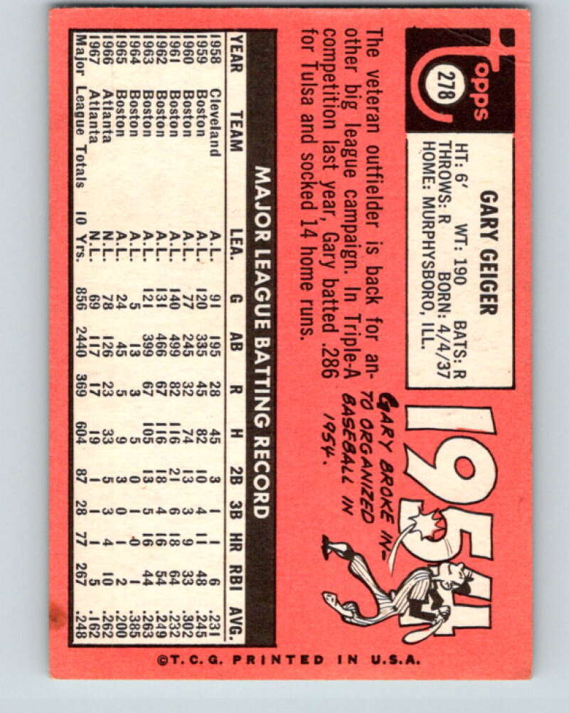 1969 Topps #278 Gary Geiger UER Houston Astros V28612